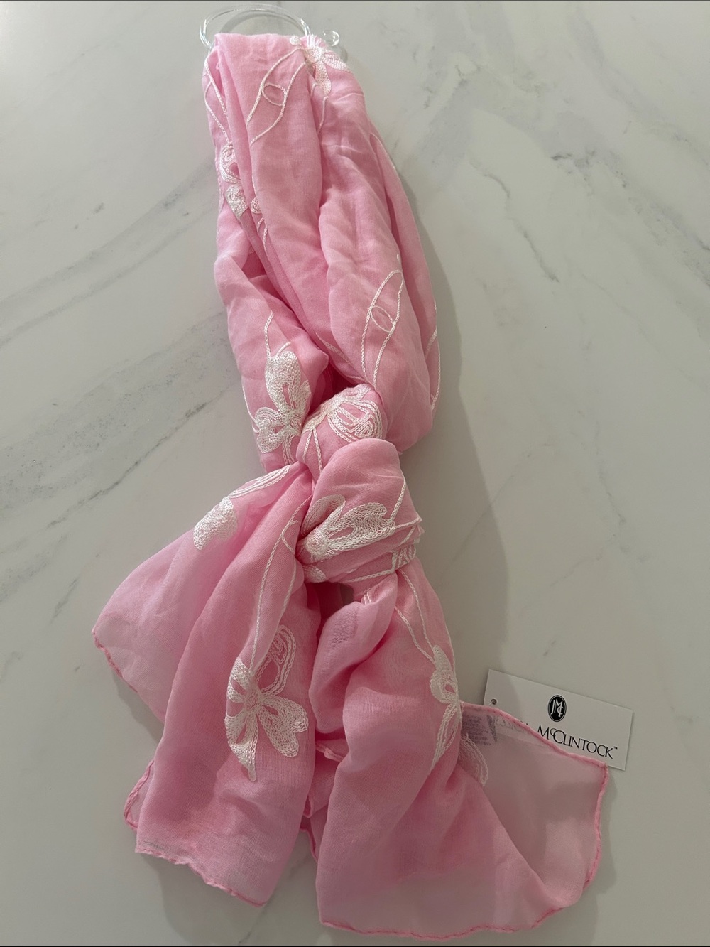 Jessica McClintock Pink Floral Embroidered Scarf